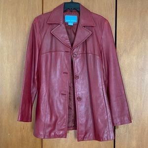 Nine West Dark Red Genuine Leather Coat Large